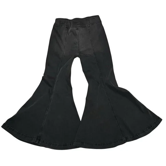 FREE PEOPLE Pants Women 26 Rinse Black Gray Flare Bell Bottom Faded Jean Pull On - Picture 2 of 10